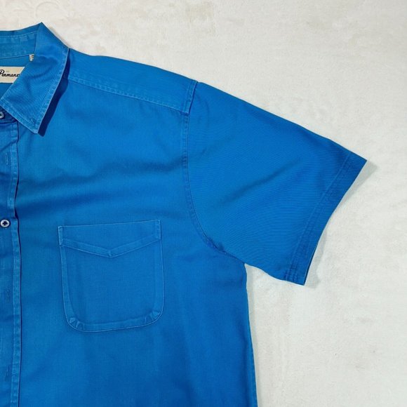 Vintage Penmans Men's L Polo Dress Shirt Blue Button Up Short Sleeve - Picture 6 of 12